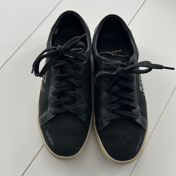 MEN’S YSL COURT CLASSIC SL/06 EMBROIDERED SNEAKERS IN CANVAS AND SMOOTH LEATHER - Picture 2 of 6